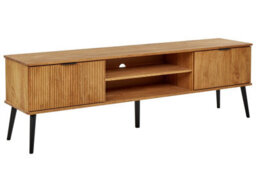 Wyld And Coco Rustic Light Pine Tv Stand, 2 Doors, Industrial-Style Black Legs, W180 X D40 X H56Cm - thumbnail 3