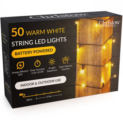 Christow Christmas Indoor/outdoor Battery Led String Lights Green Cable Warm White - 50 - image 1