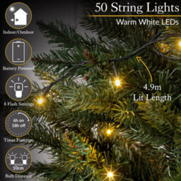 Christow Christmas Indoor/outdoor Battery Led String Lights Green Cable Warm White - 50 - thumbnail 2