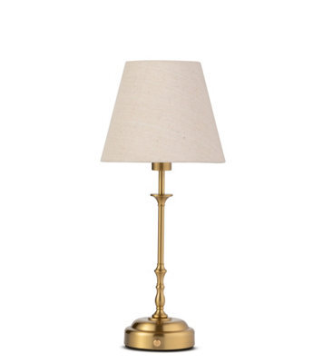 Lighting Supermarket Florence Rechargeable Antique Brass Table Lamp With Natural Linen Shade - image 1