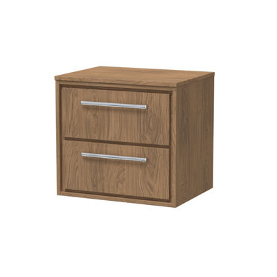Hudson Reed Lille Wall Hung Two Drawer Contemporary Vanity Unit With Worktop In Antique Oak, 605 X 460mm - image 1
