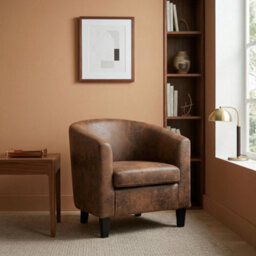 Tub Chair Armchair Club Chair In Brown Suede Faux Leather Fabric - thumbnail 9