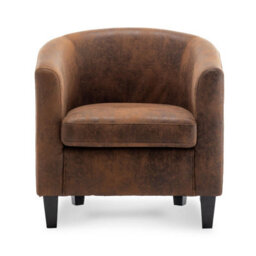 Tub Chair Armchair Club Chair In Brown Suede Faux Leather Fabric - thumbnail 3
