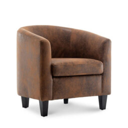 Tub Chair Armchair Club Chair In Brown Suede Faux Leather Fabric - thumbnail 2