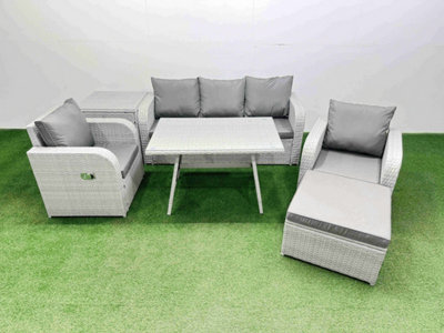 Fimous Reclining Chair 3 Seat Sofa Set Garden Furniture Set With Rectangular Dining Table Side Table Big Footstool Light Grey - image 1