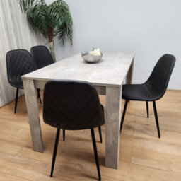 Kosy Koala Stone Grey Effect Wood Dining Table Set With 4 Black Gem Pattern Chairs Dining Room Furniture - thumbnail 9