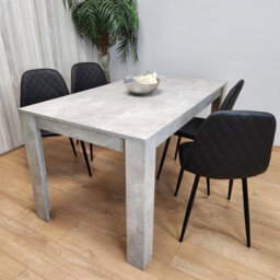 Kosy Koala Stone Grey Effect Wood Dining Table Set With 4 Black Gem Pattern Chairs Dining Room Furniture - thumbnail 2