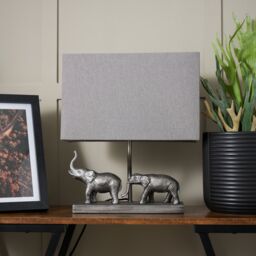 Inlight Pasithee Elephant Rectangular Satin Pewter Effect Table Light - thumbnail 2