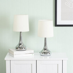 Valuelights Teardrop Pair Of Chrome Touch Table Lamps With Cream Shade And Bulbs - thumbnail 6