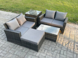 Fimous Wicker Rattan Garden Furniture Sofa Set With Rectangular Coffee Table Double Seat Sofa Big Footstool Side Table 5 Seater - thumbnail 2