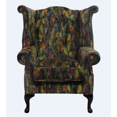 Chesterfield High Back Wing Chair Elora Fabric Bespoke In Queen Anne Style - image 1