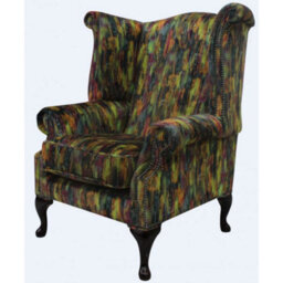 Chesterfield High Back Wing Chair Elora Fabric Bespoke In Queen Anne Style - thumbnail 2