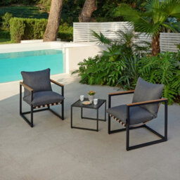 Home Detail Marbella Black Garden Balcony Set With Grey Cushions - thumbnail 2