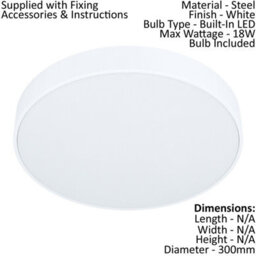 Elegant White Flush Ceiling Light With Led Bulb - 18W Energy Efficient Design - thumbnail 2