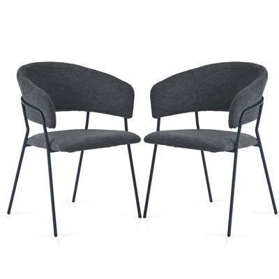 Sonara Modern Set Of 2 Dining Chairs With Ergonomic Armrests, Linen Upholstery And Powder-Coated Steel Frame - image 1