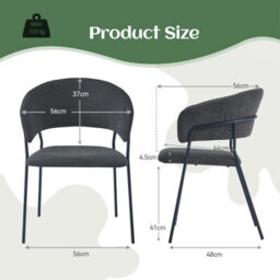 Sonara Modern Set Of 2 Dining Chairs With Ergonomic Armrests, Linen Upholstery And Powder-Coated Steel Frame - thumbnail 8