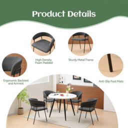 Sonara Modern Set Of 2 Dining Chairs With Ergonomic Armrests, Linen Upholstery And Powder-Coated Steel Frame - thumbnail 7