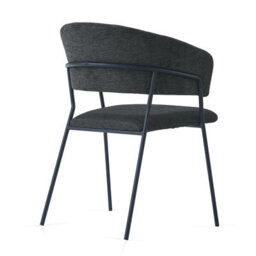 Sonara Modern Set Of 2 Dining Chairs With Ergonomic Armrests, Linen Upholstery And Powder-Coated Steel Frame - thumbnail 9
