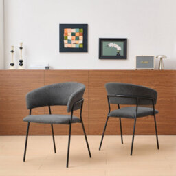 Sonara Modern Set Of 2 Dining Chairs With Ergonomic Armrests, Linen Upholstery And Powder-Coated Steel Frame - thumbnail 3