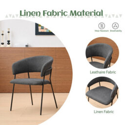 Sonara Modern Set Of 2 Dining Chairs With Ergonomic Armrests, Linen Upholstery And Powder-Coated Steel Frame - thumbnail 6