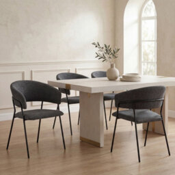 Sonara Modern Set Of 2 Dining Chairs With Ergonomic Armrests, Linen Upholstery And Powder-Coated Steel Frame - thumbnail 2