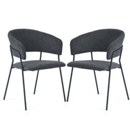 Sonara Modern Set Of 2 Dining Chairs With Ergonomic Armrests, Linen Upholstery And Powder-Coated Steel Frame - thumbnail 1