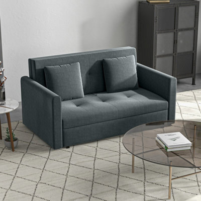 Homcom Modern Snow Flannel Loveseat Sofa Sleeper With 2 Cushions, Dark Grey - image 1