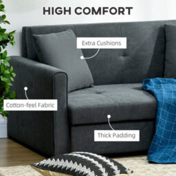 Homcom 2 Seater Sofa Bed Convertible Bed Settee W/ 2 Cushions Storage Dark Grey - thumbnail 6