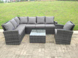 Fimous 7 Seater High Back Dark Grey Mixed Pe Rattan Corner Sofa Set Chair Square Coffee Table Outdoor Furniture - thumbnail 2