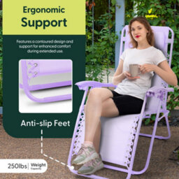 Keplin Standard Model Of Gravity Chair 110X65X90Cm, 2Pk Adjustable Reclining Zero Gravity Lounger For Garden & Patio, Lilac - thumbnail 8