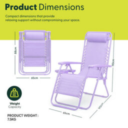 Keplin Standard Model Of Gravity Chair 110X65X90Cm, 2Pk Adjustable Reclining Zero Gravity Lounger For Garden & Patio, Lilac - thumbnail 2