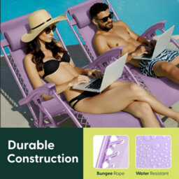 Keplin Standard Model Of Gravity Chair 110X65X90Cm, 2Pk Adjustable Reclining Zero Gravity Lounger For Garden & Patio, Lilac - thumbnail 5