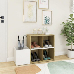 Berkfield Hall Shoe Cabinet White And Sonoma Oak 105X35.5X70 Cm Engineered Wood - thumbnail 3