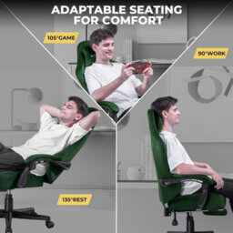 Gtplayer Fabric Gaming Chair, Ergonomic Height Adjustable Computer Chair With Footrest And Lumbar Support, Green - thumbnail 8