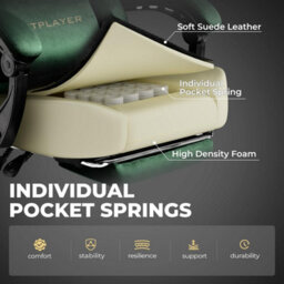 Gtplayer Fabric Gaming Chair, Ergonomic Height Adjustable Computer Chair With Footrest And Lumbar Support, Green - thumbnail 7