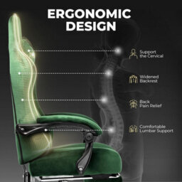 Gtplayer Fabric Gaming Chair, Ergonomic Height Adjustable Computer Chair With Footrest And Lumbar Support, Green - thumbnail 6