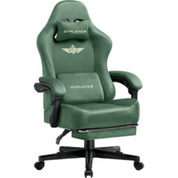 Luckracer Fabric Gaming Chair, Ergonomic Height Adjustable Computer Chair With Footrest And Lumbar Support, Green
