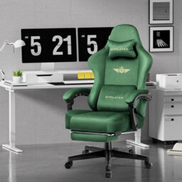 Gtplayer Fabric Gaming Chair, Ergonomic Height Adjustable Computer Chair With Footrest And Lumbar Support, Green - thumbnail 2