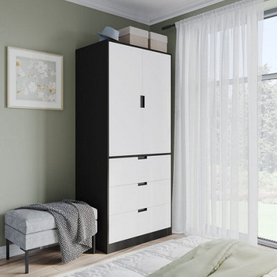 Urbn-Living Urbnliving 180Cm Height Black Wardrobe And White 2 Door 3 Drawer Storage And Modern Hanging Rail Furniture - image 1