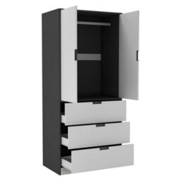 Urbn-Living Urbnliving 180Cm Height Black Wardrobe And White 2 Door 3 Drawer Storage And Modern Hanging Rail Furniture - thumbnail 2