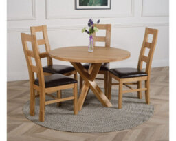 That's Furniture Oregon Round Oak Dining Table And 4 Chairs Dining Set With Yale Oak Chairs - thumbnail 2