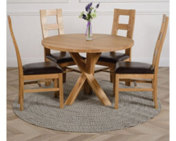 That's Furniture Oregon Round Oak Dining Table And 4 Chairs Dining Set With Yale Oak Chairs - thumbnail 1