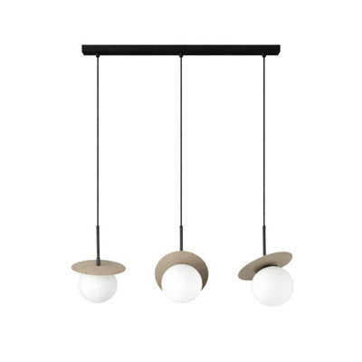 Luminosa Lighting Luminosa Aura Bar Pendant Ceiling Light Black, Beige White Glass Shade 3X E27 - image 1