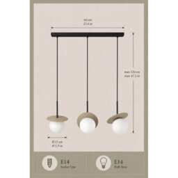 Luminosa Lighting Luminosa Aura Bar Pendant Ceiling Light Black, Beige White Glass Shade 3X E27 - thumbnail 4