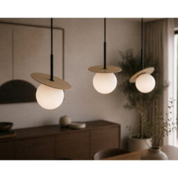 Luminosa Lighting Luminosa Aura Bar Pendant Ceiling Light Black, Beige White Glass Shade 3X E27 - thumbnail 3