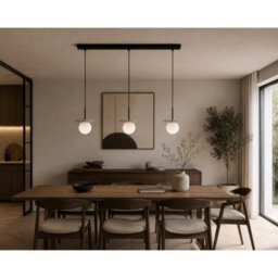 Luminosa Lighting Luminosa Aura Bar Pendant Ceiling Light Black, Beige White Glass Shade 3X E27 - thumbnail 2