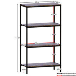 Lassic Vida Designs Brooklyn Dark Wood 4 Tier Bookcase Industrial Freestanding Shelving Unit (H)1110mm (W)600mm (D)300mm - thumbnail 2
