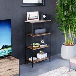 Lassic Vida Designs Brooklyn Dark Wood 4 Tier Bookcase Industrial Freestanding Shelving Unit (H)1110mm (W)600mm (D)300mm - thumbnail 1