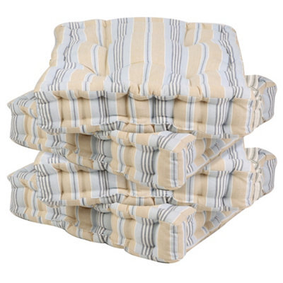 Dibor Set Of 4 Giant Oxford Blue Striped Indoor Dining Chair Seat Pad Cushions - image 1