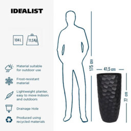 Idealist™ 77Cm Tall Planter, Black Reinforced Stone Vase Round Planter, Outdoor Large Plant Pot D41 H77 Cm, 104L - thumbnail 5